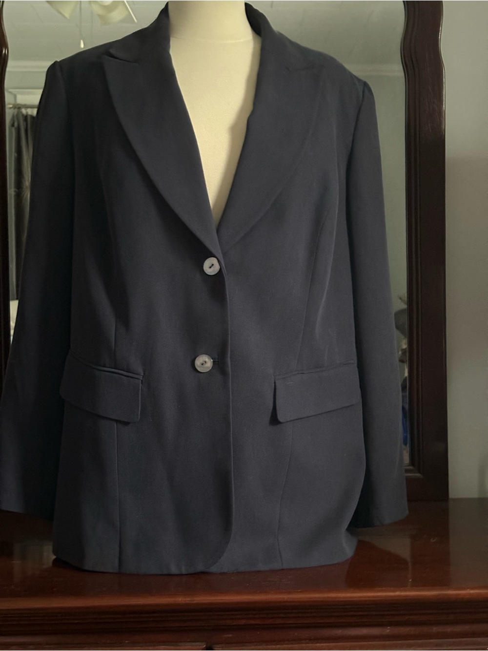Valerie Stevens Silk Navy Two-Button Blazer